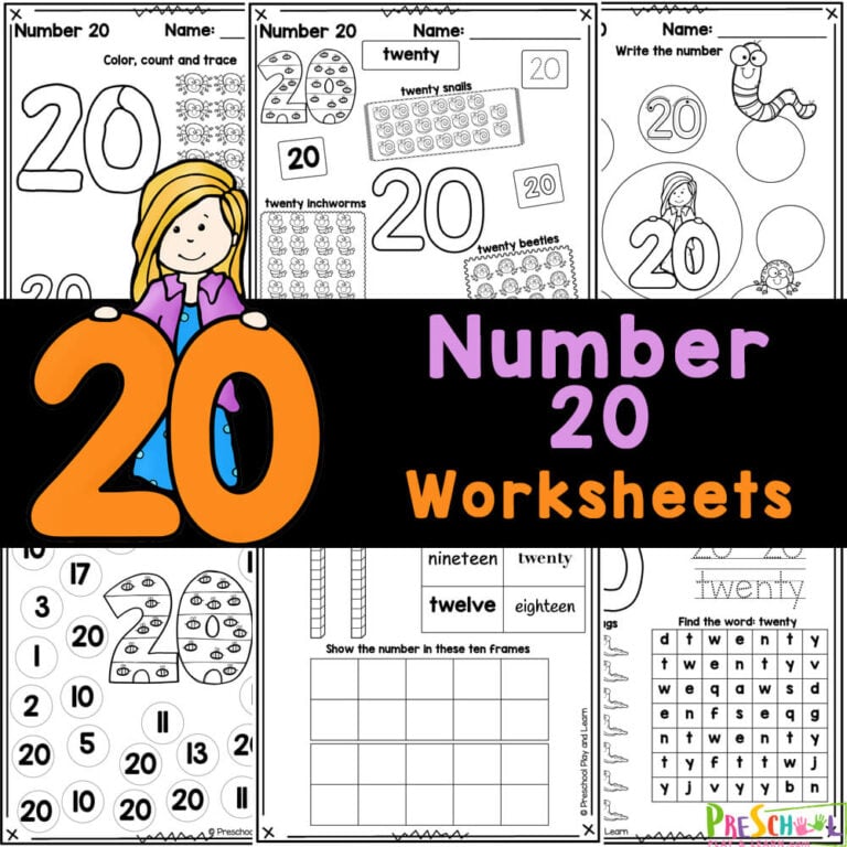 FREE Printable Number 20 Worksheets for Kids