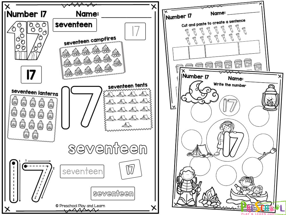number 17 worksheets for preschool