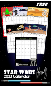 Looking for a super cute, free star wars calendar 2023 printable for your kids to keep track of upcoming events, school work, or simply to learn the days of the week, month, and year. You are going to love this Star Wars Calendar for 2023! This pdf file template includes your child’s favorite characters including Darth Vader, Luke, Kylo Ren, Stormtroopers, Poe, Chewbacca, Princess Leia, Rey, BB8, R2D2, C3P0, Luke, Han Solo, and more! Print the pages and assemble your free calendar for toddler, preschool, pre k, kindergarten, first grade, 2nd grade and more!