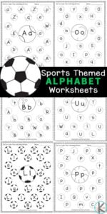Work on letter recognition with these super cute, Find the Letter Worksheets. These find the alphabet worksheet have a fun sports theme to engage your sports fan in preschool, pre-k, and kindergarten. The sports printables are filled with soccer, bowling, baseball, tennis, beach, volleyball, basketball, and more sports equipment. Kids will have fun strengthening fine motor skills and literacy skills as they complete the letter find worksheets pages. Simply print pdf file with kindergarten alphabet worksheets and you are ready to play and learn!