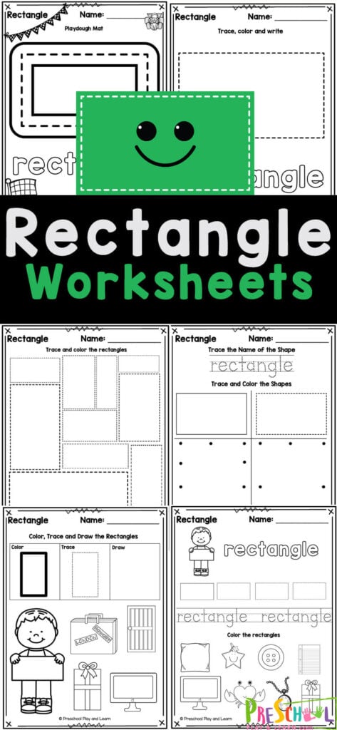 Grab this set of 20 pages of rectangle worksheets for kids to practice making shapes, work on shape recognition, strengthen fine motor skills, trace squares, and more! Use these rectangle shape printables with preschool, pre-k, kindergarten, and first graders to make learning easy and fun!