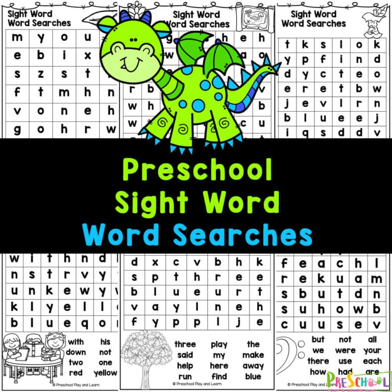 FREE Preschool Word Searches – Fun Sight Word Worksheets!
