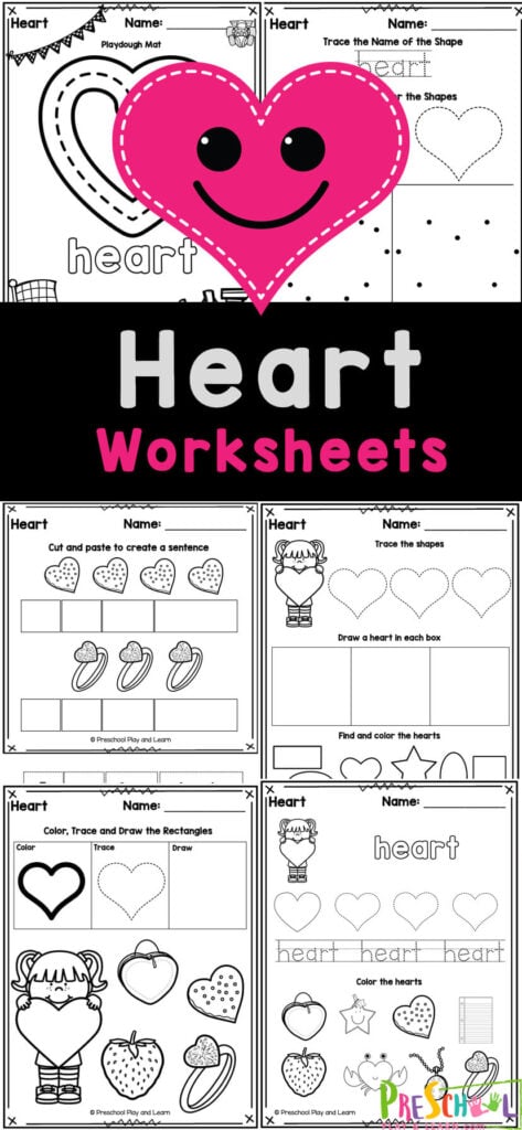 Grab these free heart worksheets to help kids learn to form shapes and shape names. These heart tracing worksheet pages are perfect for children in preschool, pre-k, kindergarten, and first grade too. Simply print the heart worksheet preschool and you are ready to play and learn!