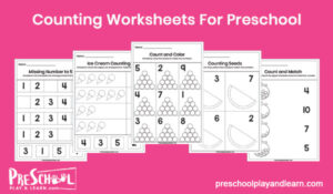 Grab these FREE printable preschool number worksheets 1-10 to help your child work on counting while having fun!