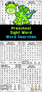 Grab these super cute, free printable Preschool Word Searches to work on a variety of early literacy skills while having FUN! These preschool word search printable  pages help students work on letter recognition, word recognition, spelling primer sight words, and more!  Simply print the word searches for preschoolers and you are ready to play and learn!