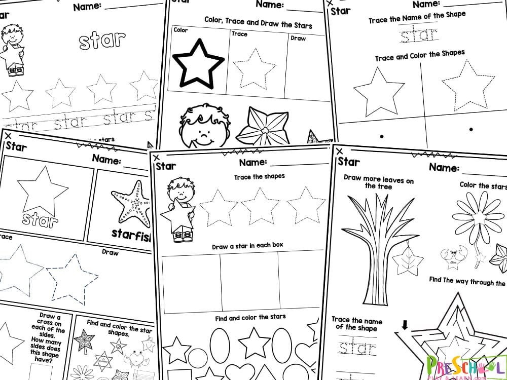 Looking for fun and educational activities for kids? Look no further! Our star printables are perfect for centers, seat work, summer learning, preschool at home, and early math skills. With these star shape worksheets, students can have a blast creating shapes, discovering real-world objects that are shaped like stars, and using different materials like playdough to create shapes. Plus, they'll work on visual discrimination with our square i spy page and strengthen their fine motor skills too! Best of all, these square pages are free and come in black and white to save on printer ink costs. For added durability, laminate some of the pages so your child can use a dry erase marker to do the activities over and over again! Whether you're a parent, teacher, homeschooler, or daycare provider, these no-prep shape printables are perfect for kids of all ages - from toddlers to grade 1 students. They're also a great addition to any unit study on shapes, math, and more.