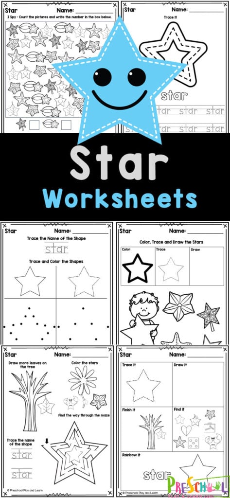 Grab these free star worksheets to help kids learn to form shapes and shape names. These star tracing worksheet pages are perfect for children in preschool, pre-k, kindergarten, and first grade too. Simply print the star worksheet preschool and you are ready to play and learn!