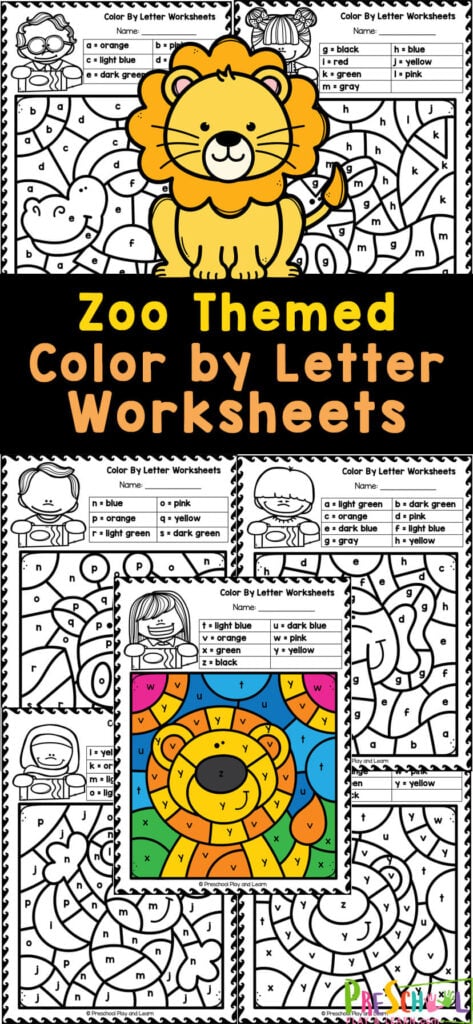 Children love visiting zoos and seeing the unique animals with their engaging habits and interesting features. Kids will find the letter to color by code and bring various cute animals to life with these zoo color by letter worksheets. These free printable color by code worksheets help children work on letter recognition and strengthening fine motor skills! Simply print the colour by letter activities to work on letter recognition with preschool, pre-k, kindergarten, and first grade students!
