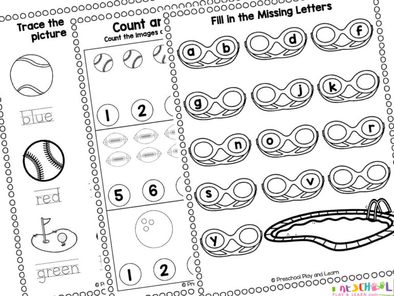 🏈⚾🎳⚽ FREE Printable Sports Worksheets for Preschoolers