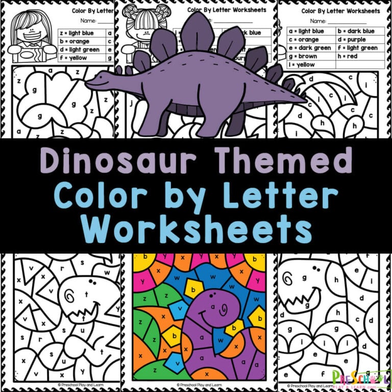 FREE Dinosaur Color By Code Letter Recognition Worksheets