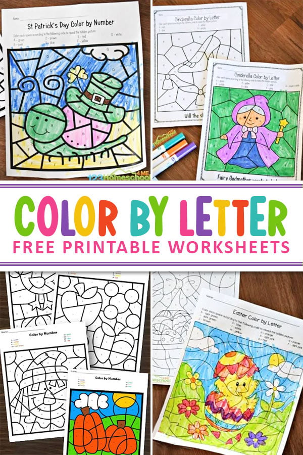 Color by letter worksheets are a fun and easy activity for students to practice letter recognition, while also working on learning colors and color words, and giving their fin motor muscles a workout! This list of free printable color by letter worksheets includes lots of fun themes, and your kids will love revealing the hidden pictures as they follow the code! They are a great, quick and easy, activity to add to your lesson plan, or to grab the next time you are traveling!