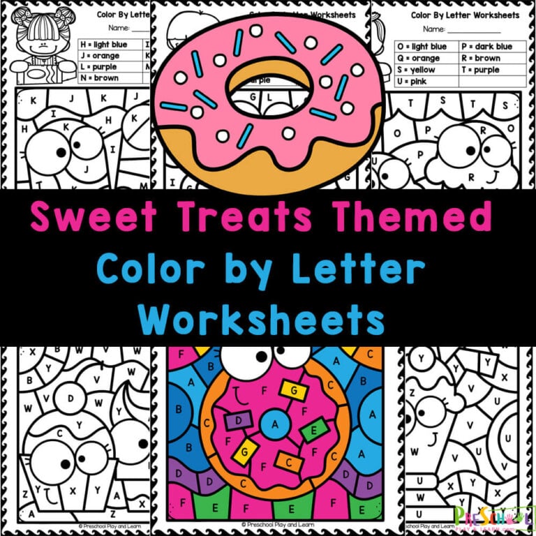 Sweet Treats Color by Alphabet Letter Worksheets for Preschoolers (FREE)