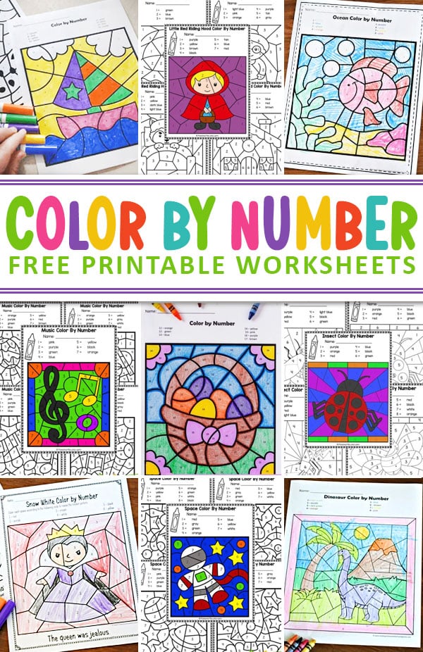 This awesome list of color by number worksheets includes color by number, hands-on addition color by number, cute multiplication color by number, free color by letter, handy color by sight word, and more! These pages include various themes including holidays, seasons, animals, fairy tales and more. Kids will love following the instructions and revealing the hidden pictures. They are perfect for using with preschoolers, kindergartners, grade 1, and grade 2 students in the classroom, at home, or while traveling, and they provide a fun alternative to regular coloring sheets. Whether you want to enhance your lesson plans or simply add a fun and educational twist to coloring activities, these color by code worksheets are a creative way to help preschool-age children practice essential skills.