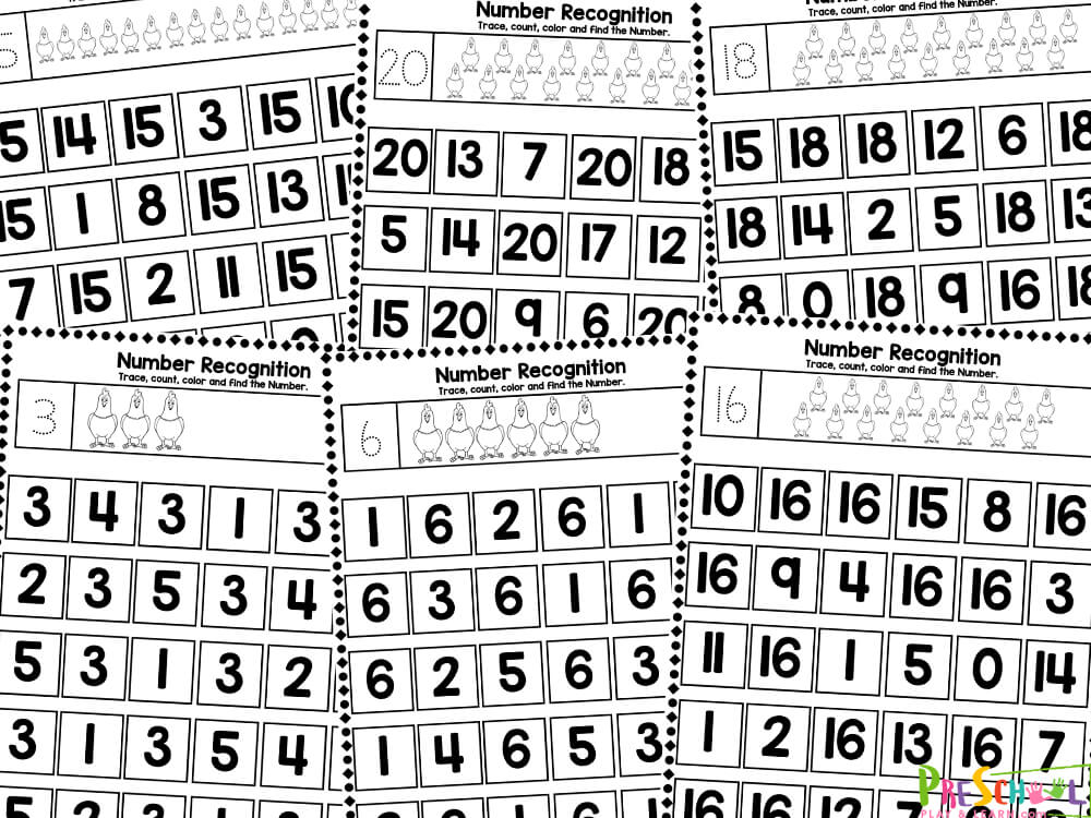 This no-prep and free number recognition worksheets pack is fully black and white, which will help with printing costs. Whether you are a parent, teacher, homeschooler, ord daycare provider – you will love these no prep preschool number recognition worksheets 1-10 pages, which children of all ages! These preschool math worksheets would also be great used as part of a number or counting unit or even math unit. 