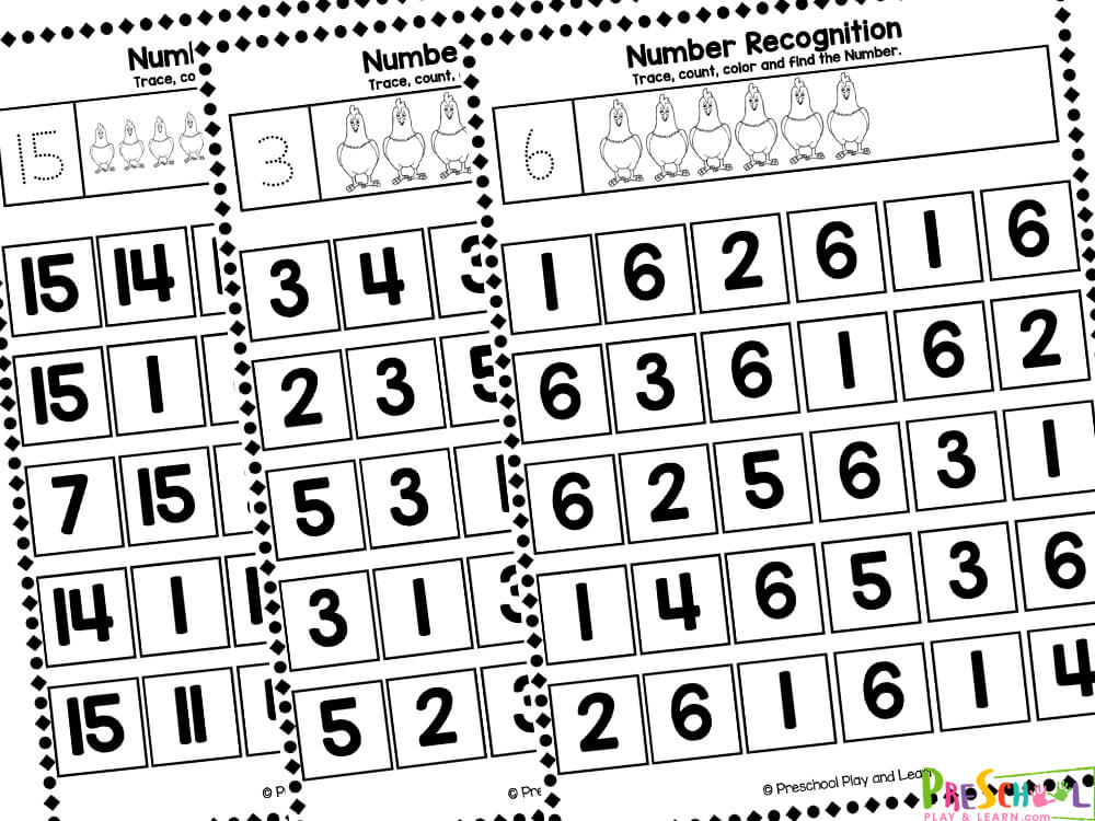 Preschool number recognition worksheets 1-10