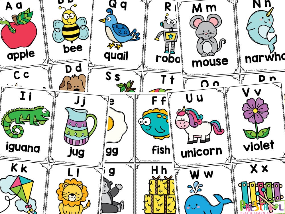 Whether you are a parent, teacher, or homeschooler – you will love these alphabet cards for children to learn the correct way to form upper case and lower case letters as well as the sound the letter makes. These a to z alphabet flash cards are perfect for preschoolers, kindergartners,  grade 1, and even grade 2 students to use as reference or to play an alphabet game. Children can use these alphabet flash cards printables to learn their ABC letters and  phonics too.