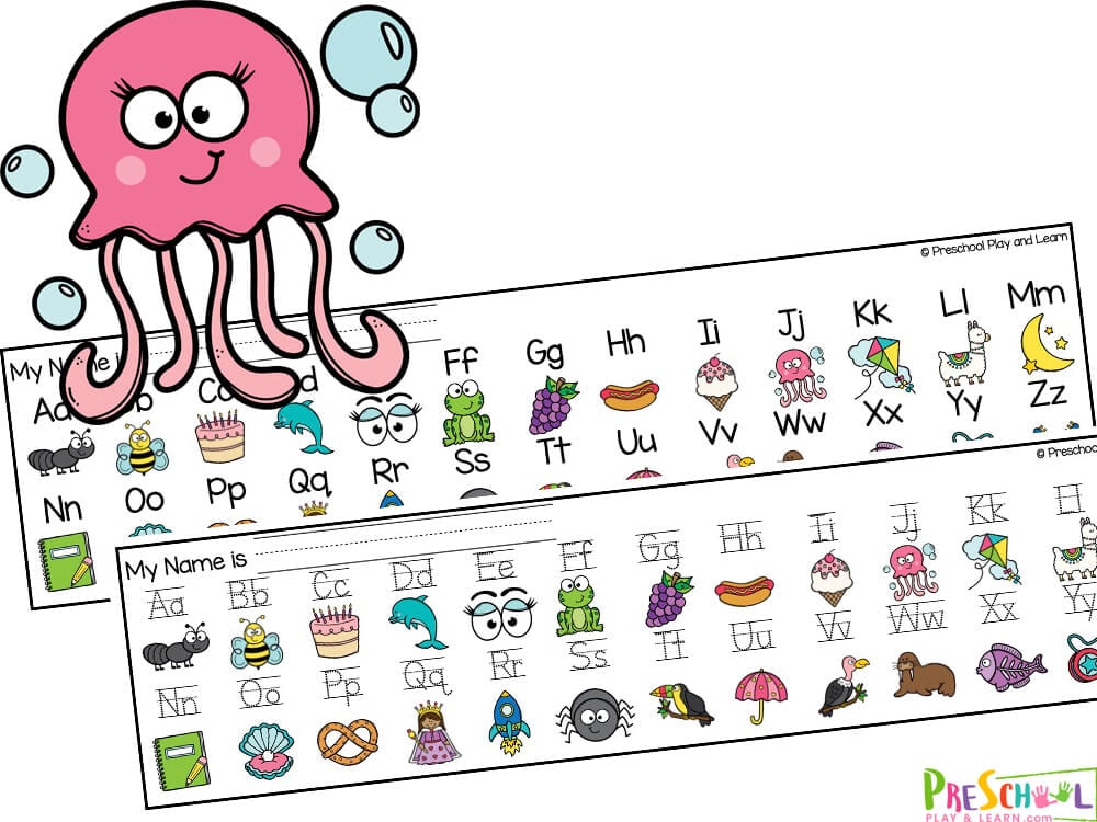 This printable alphabet chart is easy to prepare – just print, cut and laminate for durability and you have a quick alphabet strip for desk. This abc strip printable for preschoolers, kindergarteners, and grade 1 students. includes two different strip templates to choose from. This alphabet strips resource is also great for those in grades 1 and 2 who are still working on perfecting their letter formation,  handwriting skills, and remember the sounds letters make as they work on phonemic awareness. Once laminated, these desk alphabet strips can easily be attached to your students desk, or placed in a handy, easy to reach spot that they can grab it from when they need to refer to it. 