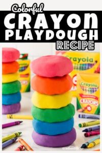 If you are looking for a new playdough recipe you are going to love the beautiful colors you get this crayon playdough. I love that this crayon play dough recipe uses broken crayons so they are not wasted! This homemade playdough recipe is easy to make for toddler, preschool, pre-k, kindergarten, first grade, and up!