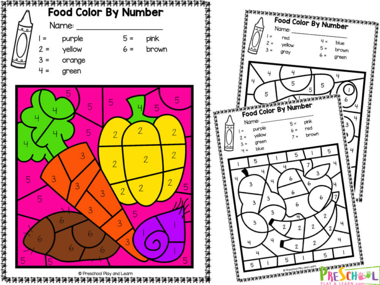 FREE Printable Food Color by Number Worksheets