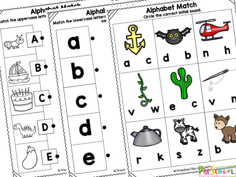 FREE Preschool Alphabet Letter Matching Worksheets with Pictures