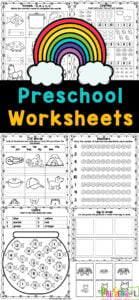 Young children are typically very eager to learn and do school activiites. Take advantage of preschoolers love of learning with these preschool worksheets. These free preschool worskheets are super easy and fun to complete with cute clipart and engaging activities. Simply print the preschool printable worksheets to practice tracing lines, cutting, writing your name, alphabet letters, cvc words, counting, working on size discrimination, and more early pre-k skills. 
