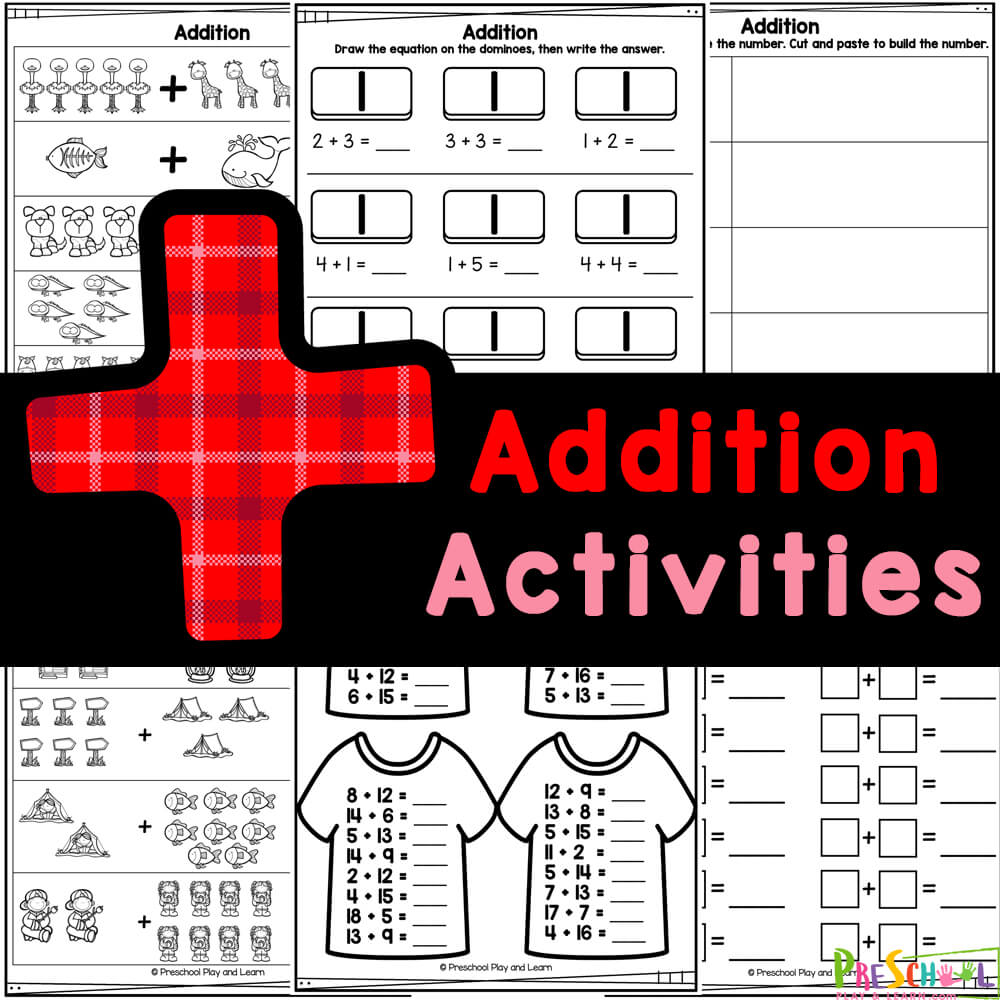 Get your free preschool math worksheets with fun addition activities to help your preschoolers learn while having fun! Just print and play!