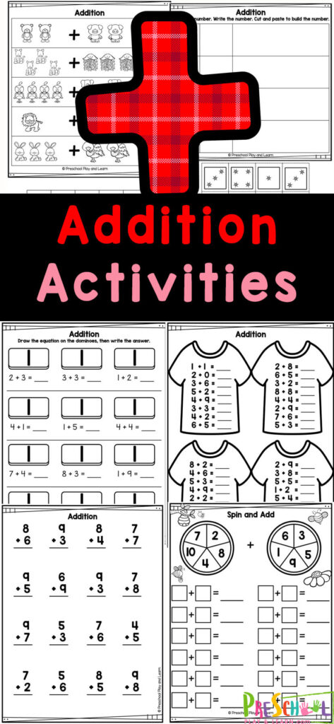 Grab these free preschool math worksheets that focus on addition in preschool! These addition worksheets for preschoolers are filled with fun addition activities and engaging clipart to help students work on math skills while having fun with no-prep free worksheets. Simply print these adding for preschoolers worksheets and you are ready to play and learn!