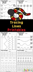 Grab these tracing lines worksheets to give young children practice with fine motor skills! This pages of line tracing for preschool, toddler, pre-k, and kindergarten is a fun school activity that will get kids ready to write letters. This pack is filled with many different straight and curved lines, plus different shapes for children to trace. Simply print the tracing lines worksheets for 3 year olds and you are ready to play and learn!