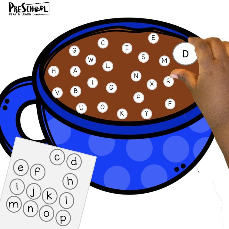 Get your preschool, pre-k, and kindergarten children engaged with a fun winter-themed Hot Cocoa Alphabet Match Game, a delightful way for them to practice matching upper and lowercase letters throughout January and February.