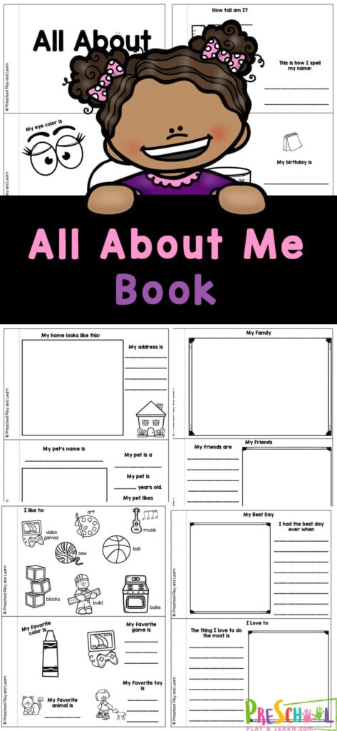 Children will love writing about themselves, their family and more with this fun and free All About Me Book Prechool. These cute all about me printables are handy to use with preschoolers and kindergartners! Simply print the pages for the all about me activities and you are ready to play and learn!