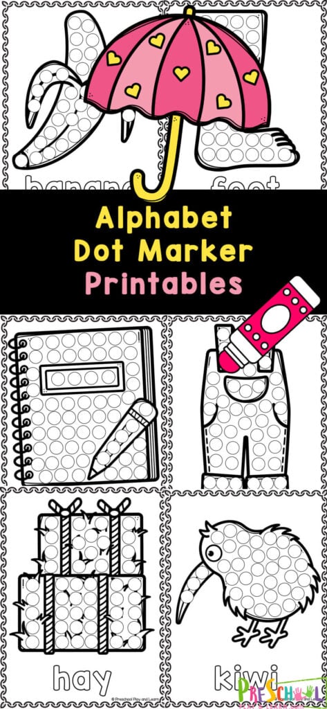 These simple bingo dauber activity sheets are a fun way to help children work on fine motor skills, coordination, and self confidence - all while learning their letters! Simply print the free alphabet dot marker printables and you are ready to play and learn with toddler, preschool, pre-k, and kindergarten age students.