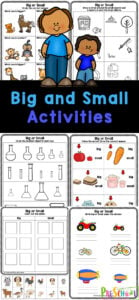 Help children work on the concept of big and little with these big and small activities. This packt of free printable big and small worksheet pages helps kids work on comparison skills as they grasp the concept of size and measurement. Simply print the big and small activity sheets and you are ready to play and learn with preschool, pre-k, and kindergarten age children.