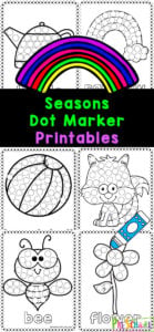 These fun and free Seasons Worksheets are a fun way for children in preschool, pre-k, kindergarten and toddler age to work on fine motor skills while learning about the 4 seaons of the year. Simply print the bingo dabuer printables for kids to decorate the autumn, winter, spring, and summer images with do-a-dot markers.  