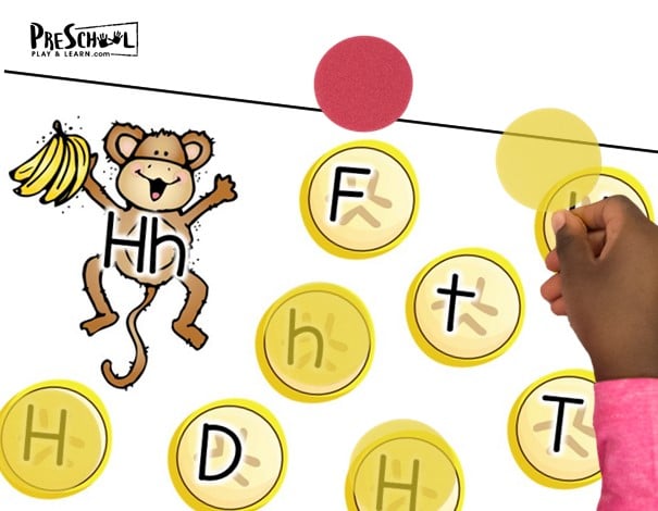 Teach young students to recognize upper and lowercase letters with a fun and free printable Monkay Banana letter match activity for preschool, pre-k, and kindergarten!