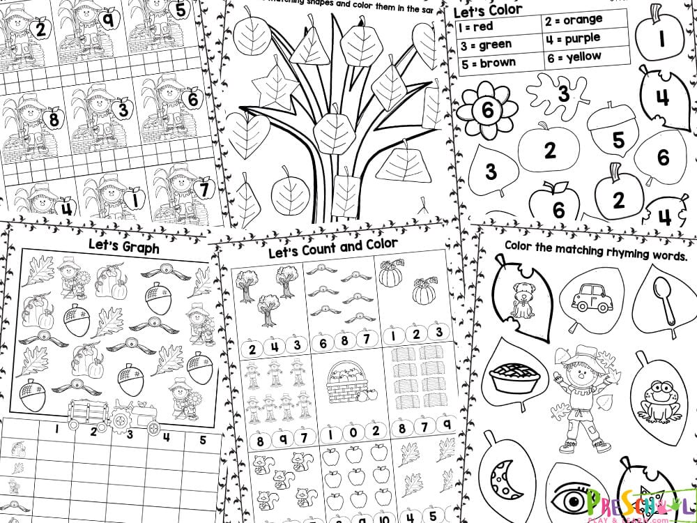 Looking for a fun way to sneak in some learning this fall with your preschooler? Check out these autumn worksheets that will help them practice math and literacy skills while having a blast with engaging fall activities! From counting fall leaves to drawing their favorite pumpkin, these fall activity sheets for preschool are the perfect way to make learning exciting. Get your little one ready for school with these educational resources! Whether you are a parent, teacher, or homeschooler - you will love these handy, no-prep fall printable activities for preschoolers!