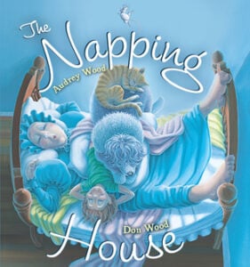 The Napping House was written by Audrey Wood and illustrated by Don Wood. When all creatures in the house decide to crawl into bed together, will it lead to a peaceful night sleep? This cumulative story features a fun rhyming text and dark, soothing illustrations.