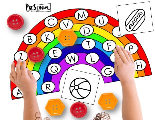 Looking for a fun way for your preschoolers to practice letter recognition? Download and print this rainbow alphabet game for a interactive and educational activity!