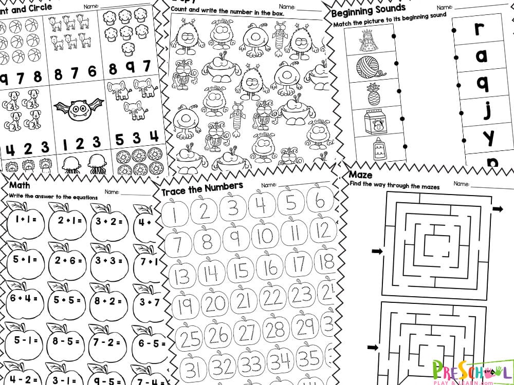 Free printable preschool worksheets This worksheet pack contains 20 pages of fun rhyming activities that children will enjoy:
Find the way through the mazes
Trace the lowercase and uppercase letters
Trace the numbers
Color in the boxes that contain vowels
Connect the dots and color the pictures
Trace the lines
Color the picture to finish each pattern
Color the pictures using the code
Count and write the number of monsters in the box
Color the biggest picture in each box
Color the smallest picture in each box
Write the answer to the equations
Count and circle the answer
Match the picture to the beginning sound
Fill in the missing letters to finish the sight words
What comes next - cut and paste activity