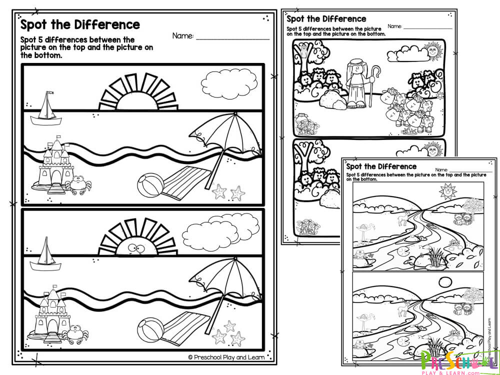 Spot the difference worksheets pdf free The pages in this pack include:
Beach scene
Bubble Bath scene
Shepherd with their lambs scene
Classroom scene
Street with house scene
Farm scene
River scene