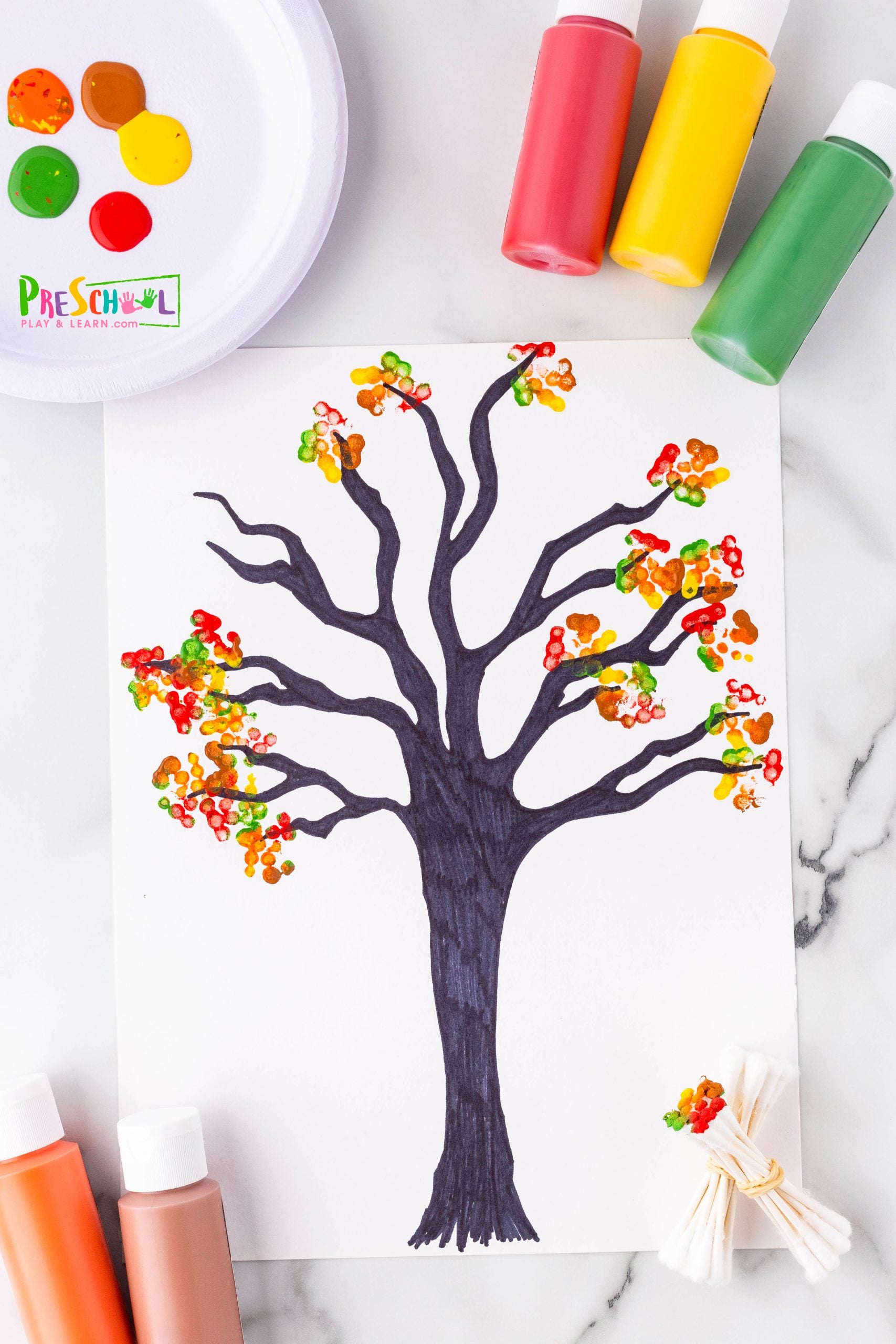 Q-tip Painted Fall Tree Craft for Preschool