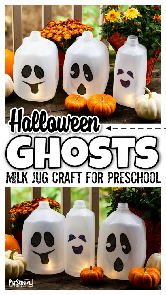 Searching for adorable, not-so-spooky ghost crafts for Halloween? Look no further! Our easy ghost milk jugs project is the perfect solution! This delightful craft is not only a fun activity for preschoolers, but it also doubles as charming Halloween decor for the entire month of October. Plus, this glowing preschool ghost craft can light up your night, making them perfect luminaries for your sidewalk or a cute night light. Get ready to bring some ghostly charm to your home! Searching for adorable, not-so-spooky ghost crafts for Halloween? Look no further! Our easy ghost milk jugs project is the perfect solution! This delightful craft is not only a fun activity for preschoolers, but it also doubles as charming Halloween decor for the entire month of October. Plus, this glowing preschool ghost craft can light up your night, making them perfect luminaries for your sidewalk or a cute night light. Get ready to bring some ghostly charm to your home!