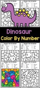 Boost number recognition while having a blast with our engaging color by number dinosaur worksheets! This delightful set of colour by number dinosaur printables features 8 adorable pages that focus on numbers up to 10, perfect for preschoolers and kindergartners. Kids will love bringing to life cute flying dinosaurs, dino eggs, a dinosaur next to a volcano, and favorites like Triceratops, Stegosaurus, and T-Rex. Download the color by number printables today and watch your little ones unleash their creativity while mastering their numbers!