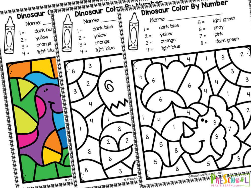 In this pack of 8 pages - plus the answer page, simply print the black and white coloring pages that you would like to work on.  The pages include:

Flying dinosaur
Eggs
Dinosaur with a volcano
Triceratops
Two dinosaurs
Stegosaurus
One dinosaur
T-Rex