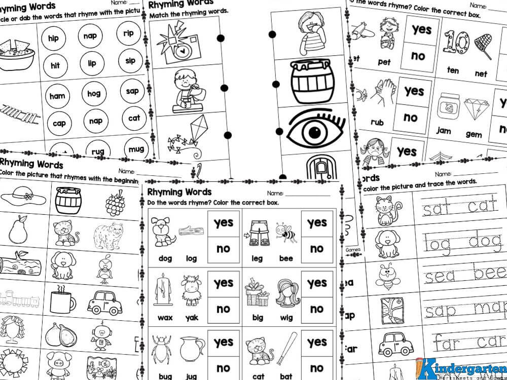 There are 10 pages in this pack. Each page includes fun activities: Do the words rhyme? Color yes or no Color the picture that rhymes with the first image Read the word, color the picture and trace the words Draw a line to match the rhyming words Circle or dab the words that rhyme with the picture
