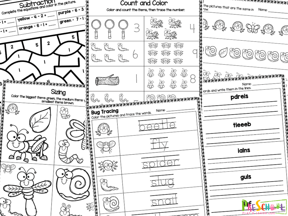 The activities in this pack include: Cut and paste into the correct column Trace the lines Color the pictures that are the same in each row Cut and paste to complete the patterns Color the biggest, medium and smallest items by color Trace the lowercase letters of the alphabet Trace the uppercase letters of the alphabet Color the pictures and trace the words Unscramble the letters